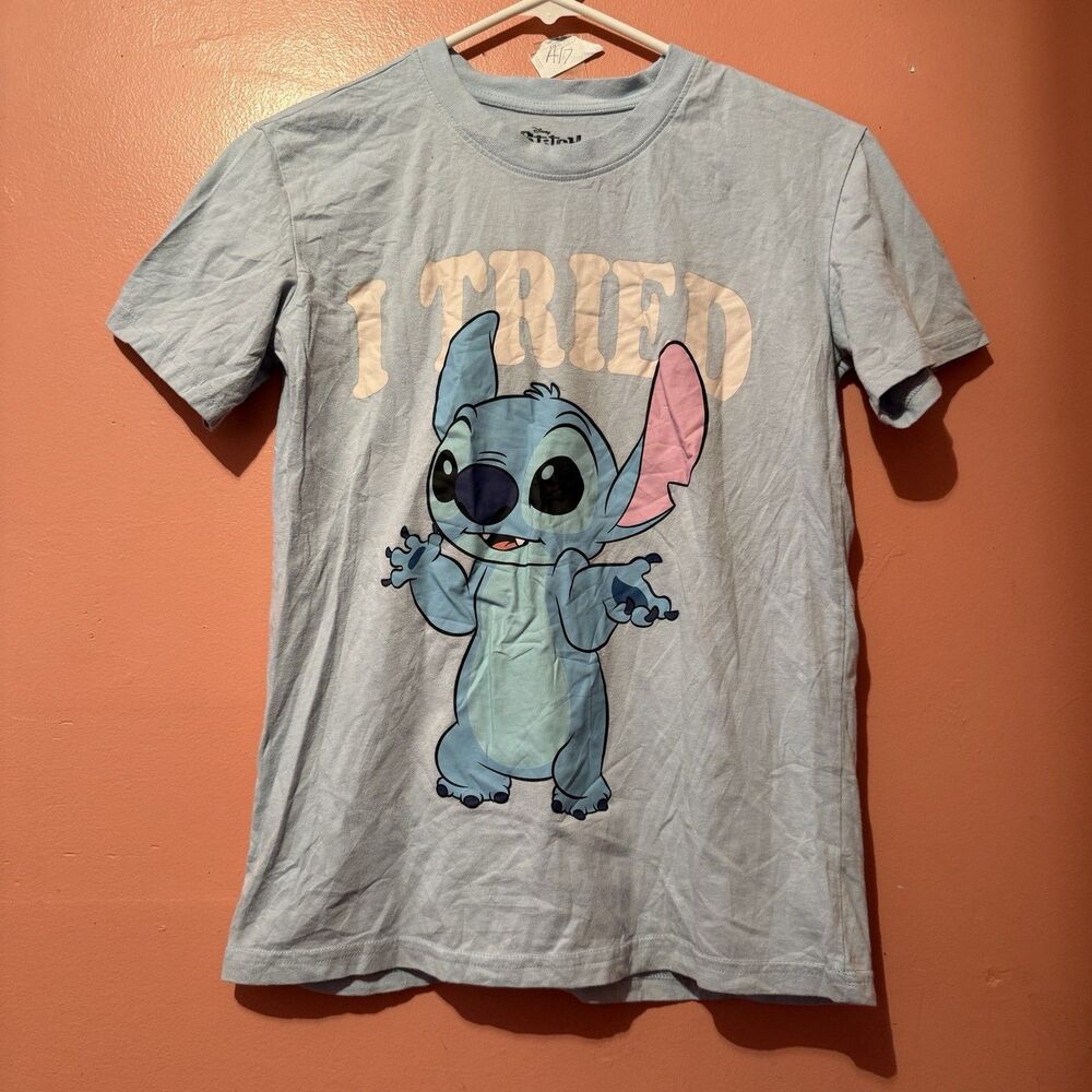 Disney Stitch Womens TShirt XS Extra Small Light Blue Short Sleeve Tee Shirt